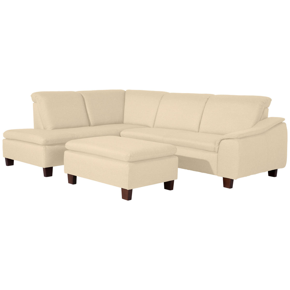 ECKSOFA in Flachgewebe Beige  - Beige/Nussbaumfarben, Design, Holz/Textil (247/82/187cm) - Max Winzer