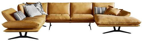 WOHNLANDSCHAFT Currygelb Echtleder  - Currygelb/Schwarz, Natur, Leder/Metall (217/359/155cm) - Dieter Knoll