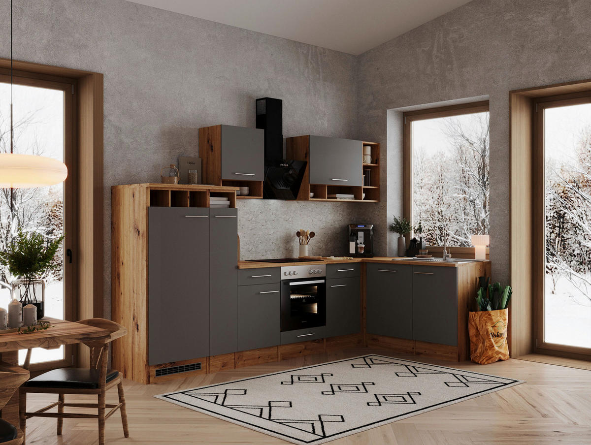 ECKKÜCHE  in Grau, Wildeiche  - Wildeiche/Grau, Basics, Holzwerkstoff/Metall - Respekta