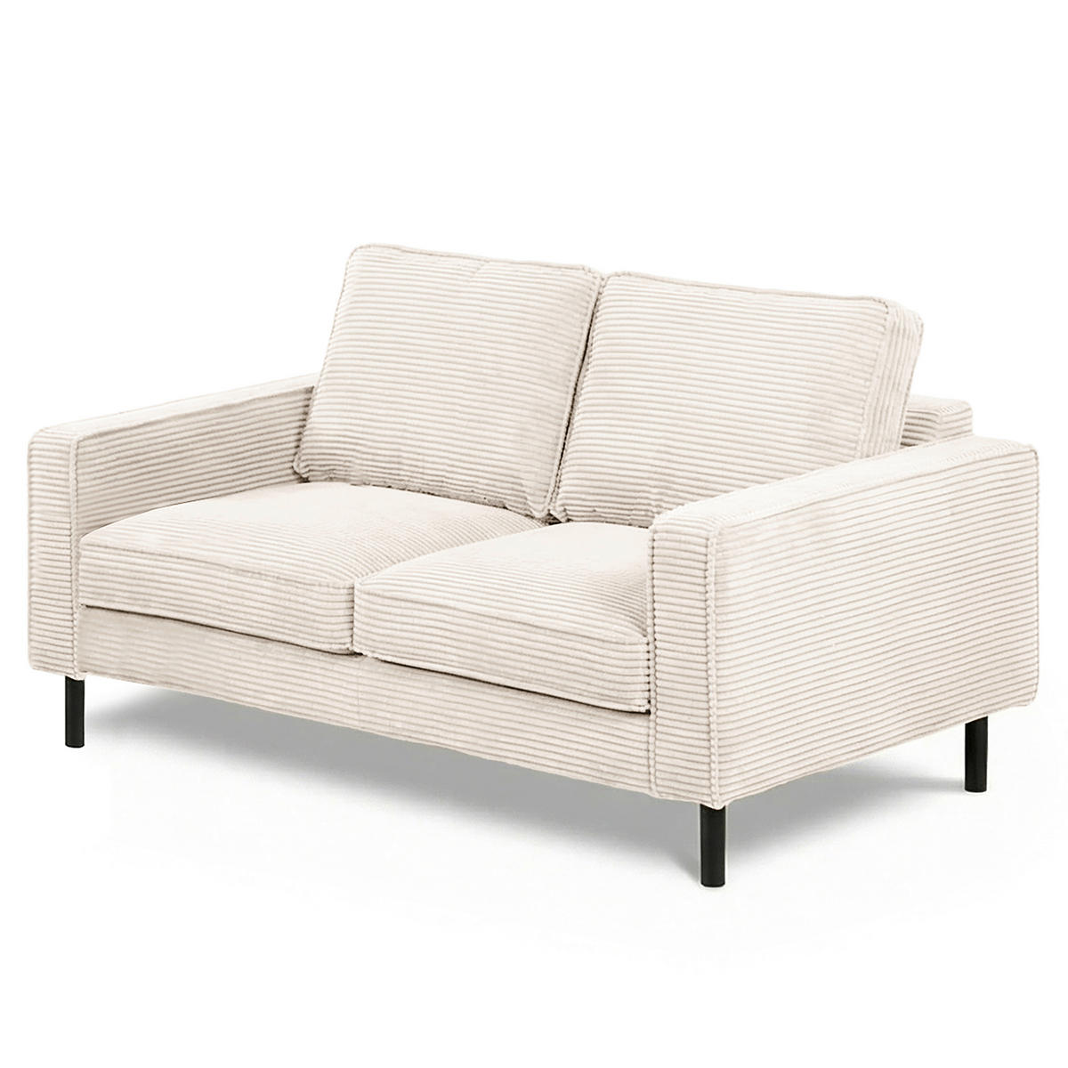 2-SITZER-SOFA  in Cord Creme Modern  - Creme/Schwarz, Design, Textil/Metall (148/85/92cm) - Livetastic