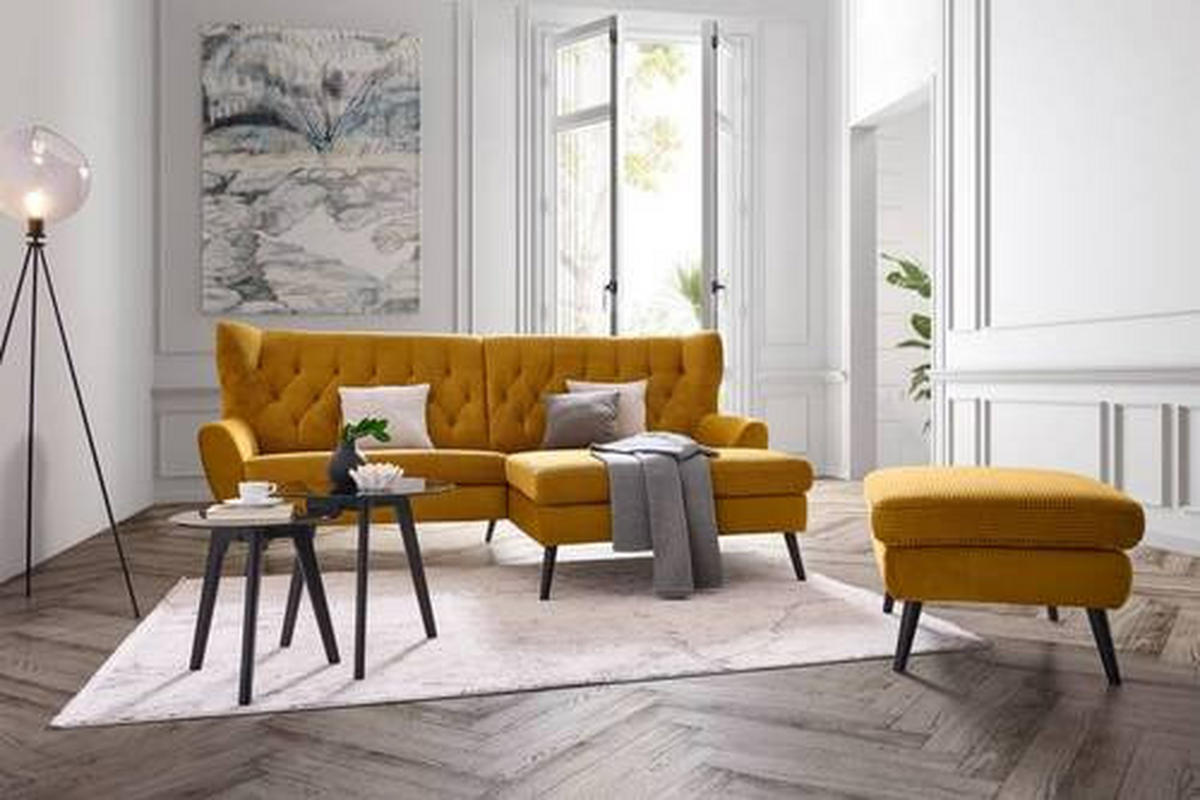 ECKSOFA in Cord Currygelb  - Currygelb/Schwarz, Design, Holz/Textil (237/165cm) - Stylife