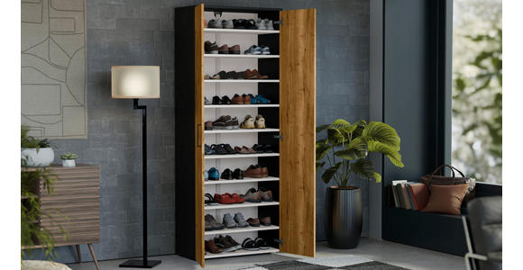 SCHUHSCHRANK 80/200/38 cm  - Eichefarben/Silberfarben, Basics, Holzwerkstoff/Kunststoff (80/200/38cm) - Moderano