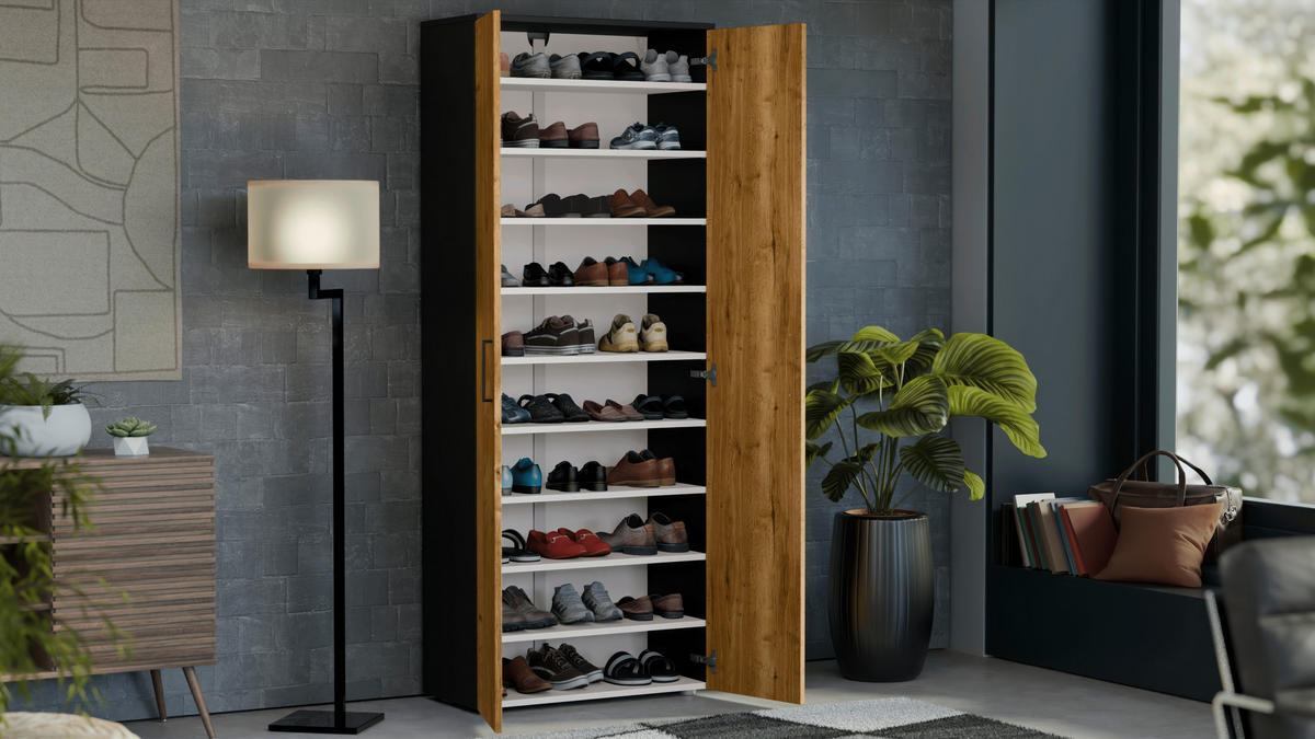 SCHUHSCHRANK Eichefarben  - Eichefarben/Silberfarben, Basics, Holzwerkstoff/Kunststoff (80/200/38cm) - Moderano