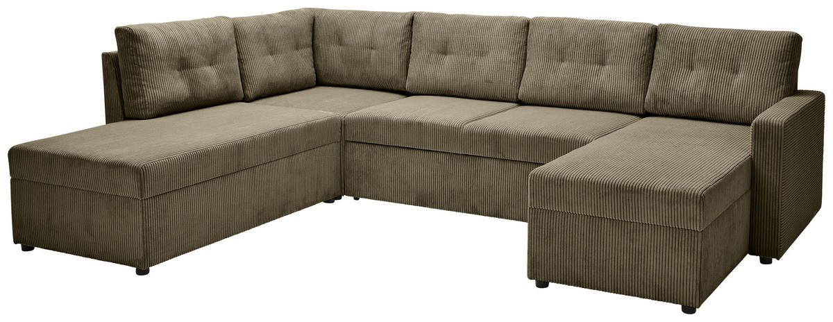 WOHNLANDSCHAFT in Cord Grün  - Schwarz/Grün, Konventionell, Kunststoff/Textil (155/293/126cm) - Ti'me