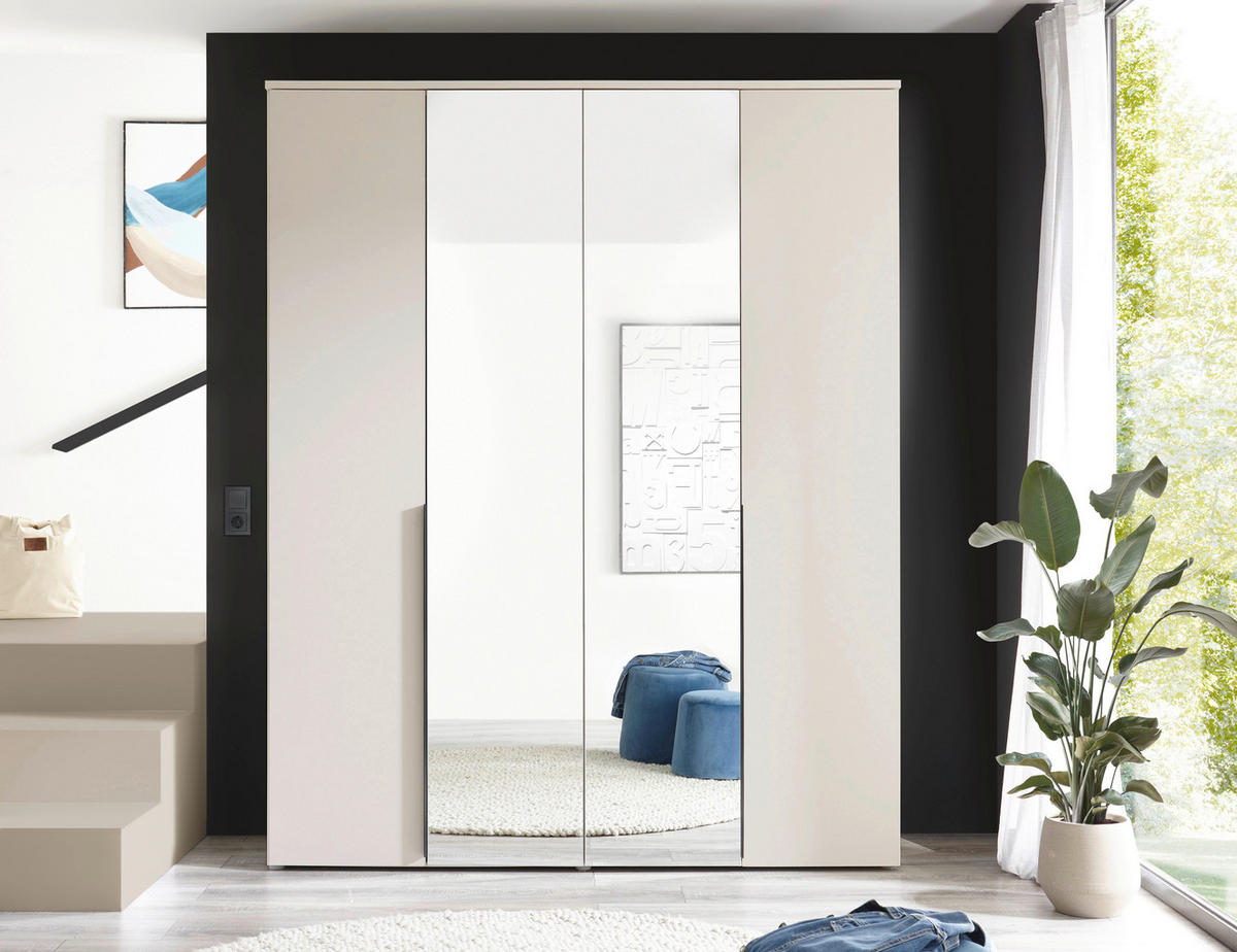 DREHTÜRENSCHRANK 180/225/52 cm 4-türig Kaschmir  - Kaschmir/Schwarz, MODERN, Glas/Holzwerkstoff (180/225/52cm) - MID.YOU