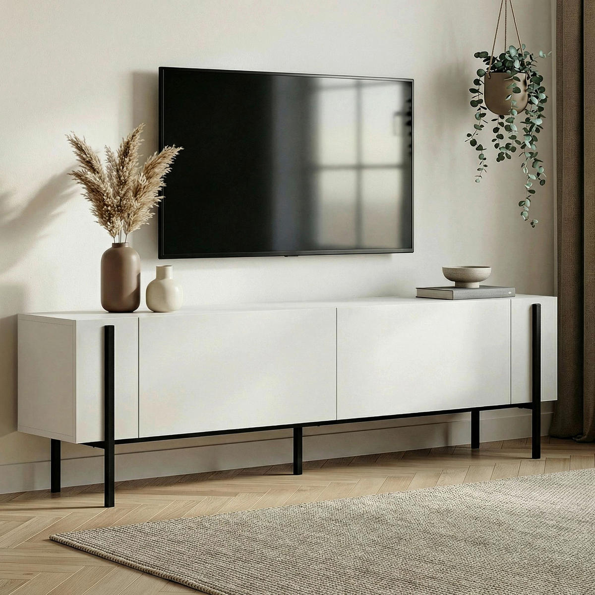 TV-ELEMENT Holzwerkstoff Schwarz, Weiß  - Schwarz/Weiß, MODERN, Holzwerkstoff (180/45/30cm) - MID.YOU