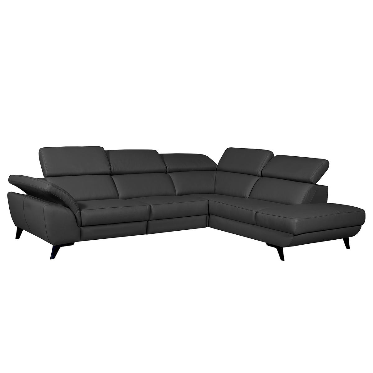 ECKSOFA DALLAS in Echtleder Schwarz  228/283 cm  - Schwarz, Design, Leder/Metall (228/283cm) - Livetastic