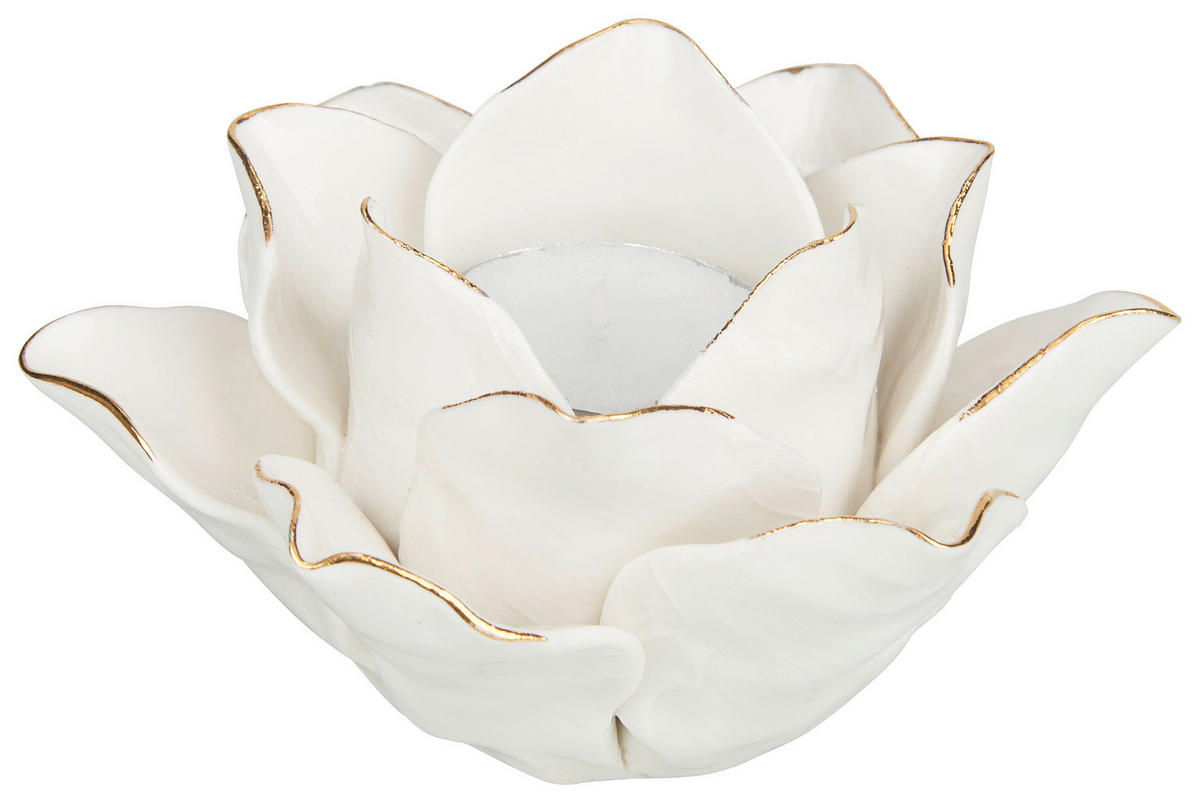 SVIETNIK NA ČAJOVÚ SVIEČKU, keramika - biela, Basics, keramika (12/7cm) - Ambia Home