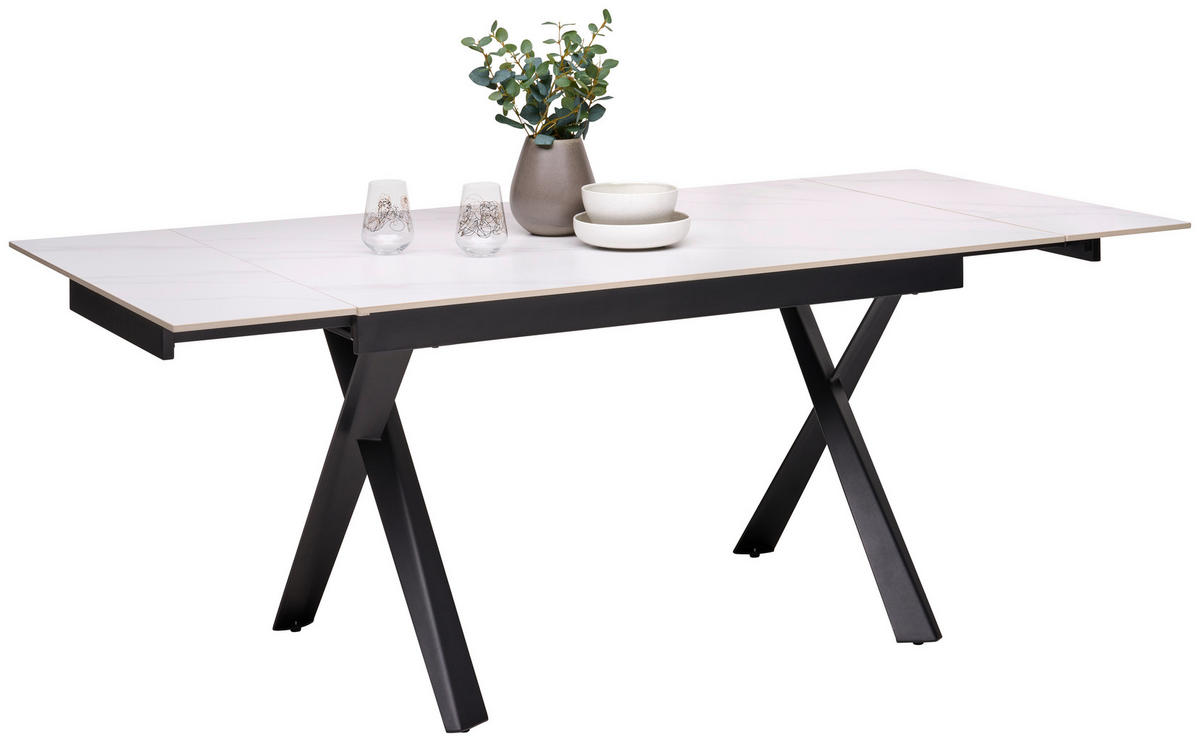 ESSTISCH Metall, Keramik 140-200/90/76 cm  - Weiss/Schwarz, Design, Keramik/Metall (140-200/90/76cm) - Hom`in