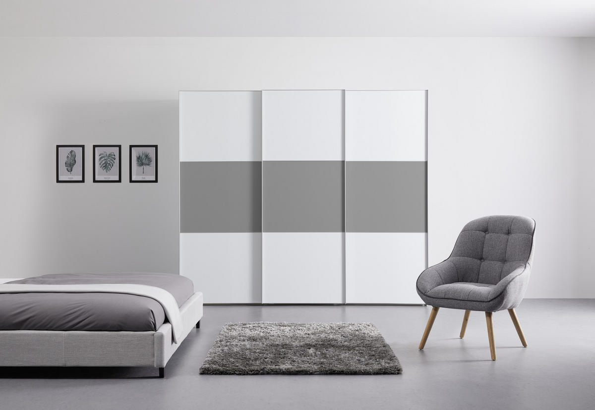 SCHWEBETÜRENSCHRANK  in Weiß, Grau  - Alufarben/Weiß, MODERN (249/222/68cm) - MID.YOU