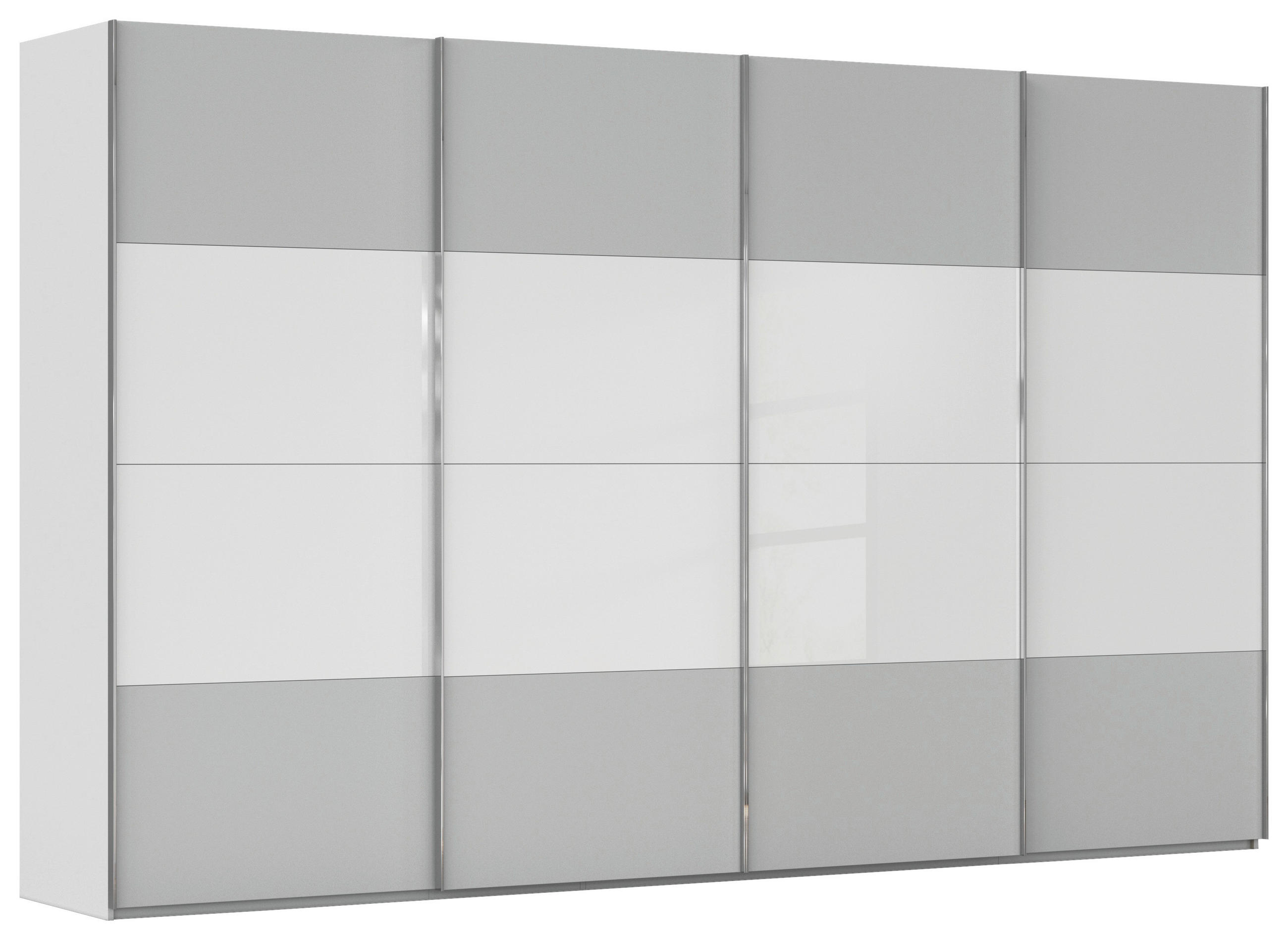 SCHWEBETÜRENSCHRANK Weiss, Seidengrau  - Chromfarben/Weiss, Konventionell, Glas/Holzwerkstoff (361/223/68cm) - Novel