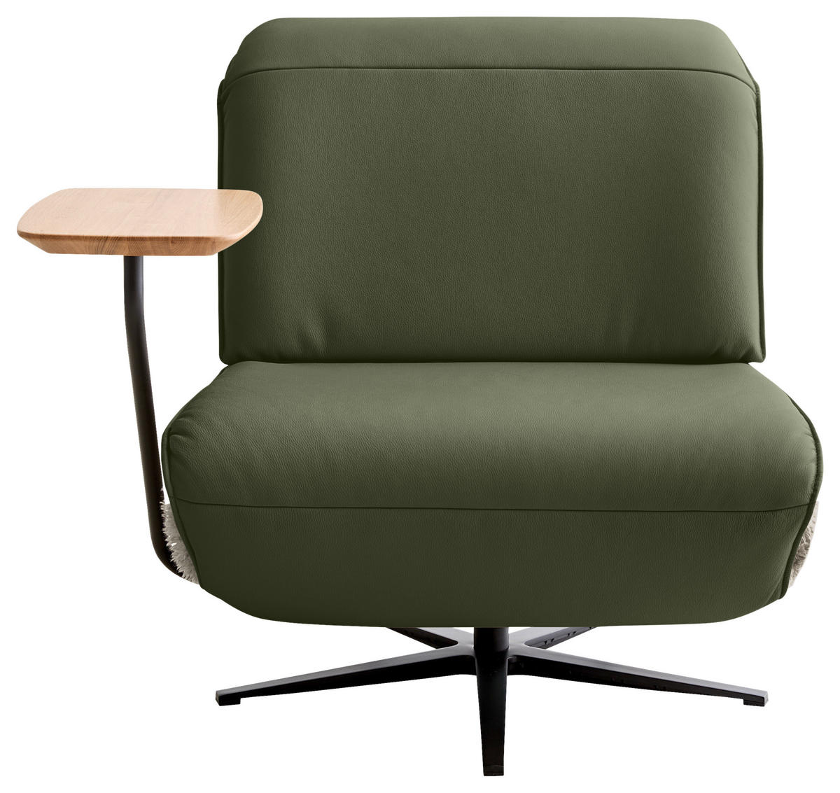 SESSEL in Hochflor Echtleder Grün, Greige  - Greige/Schwarz, Design, Leder/Textil (84/65/91cm) - Koinor