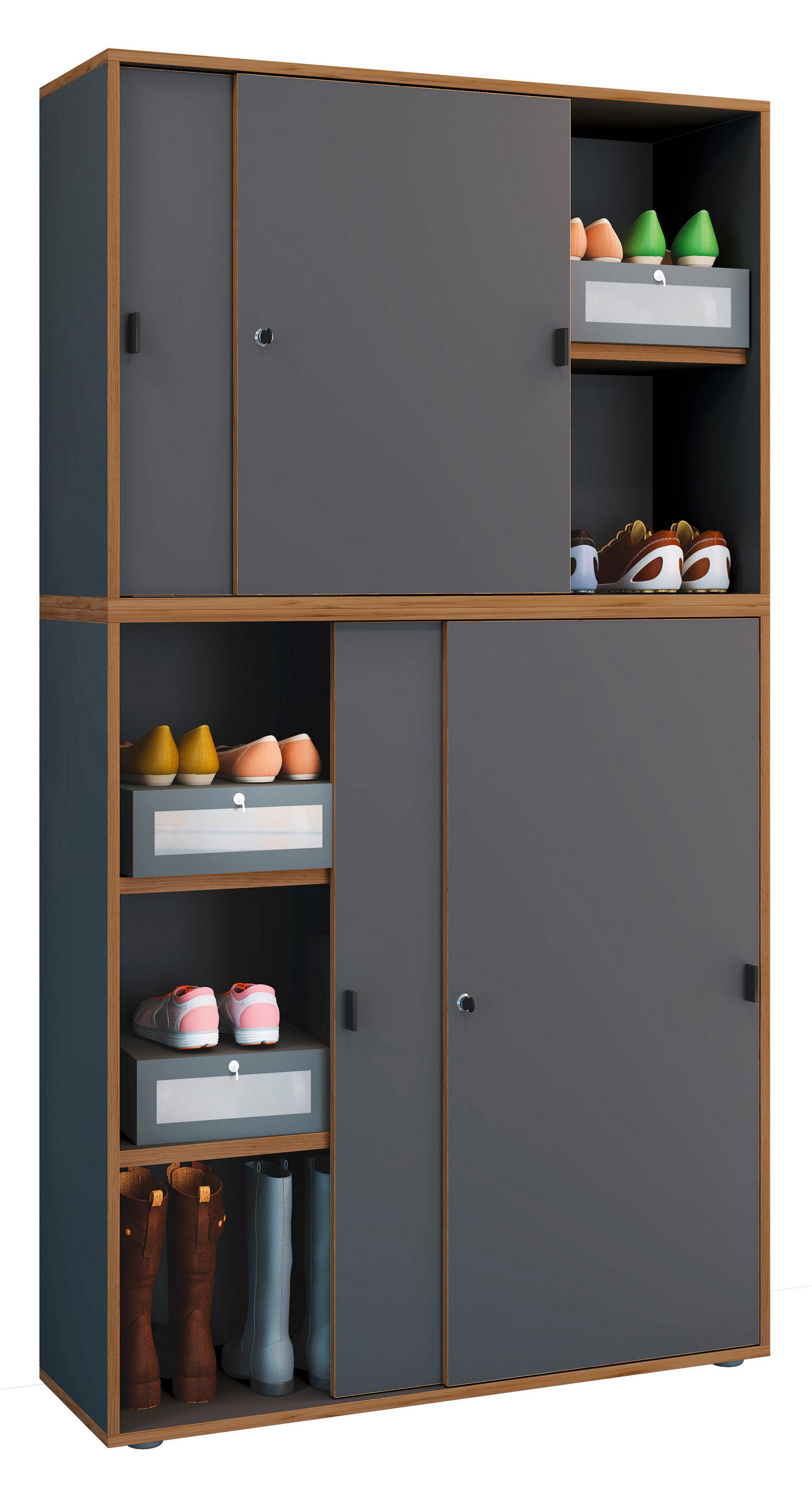 SCHUHSCHRANK Anthrazit, Honigeiche  - Honigeiche/Anthrazit, Design, Holzwerkstoff/Kunststoff (100/183/37cm) - MID.YOU