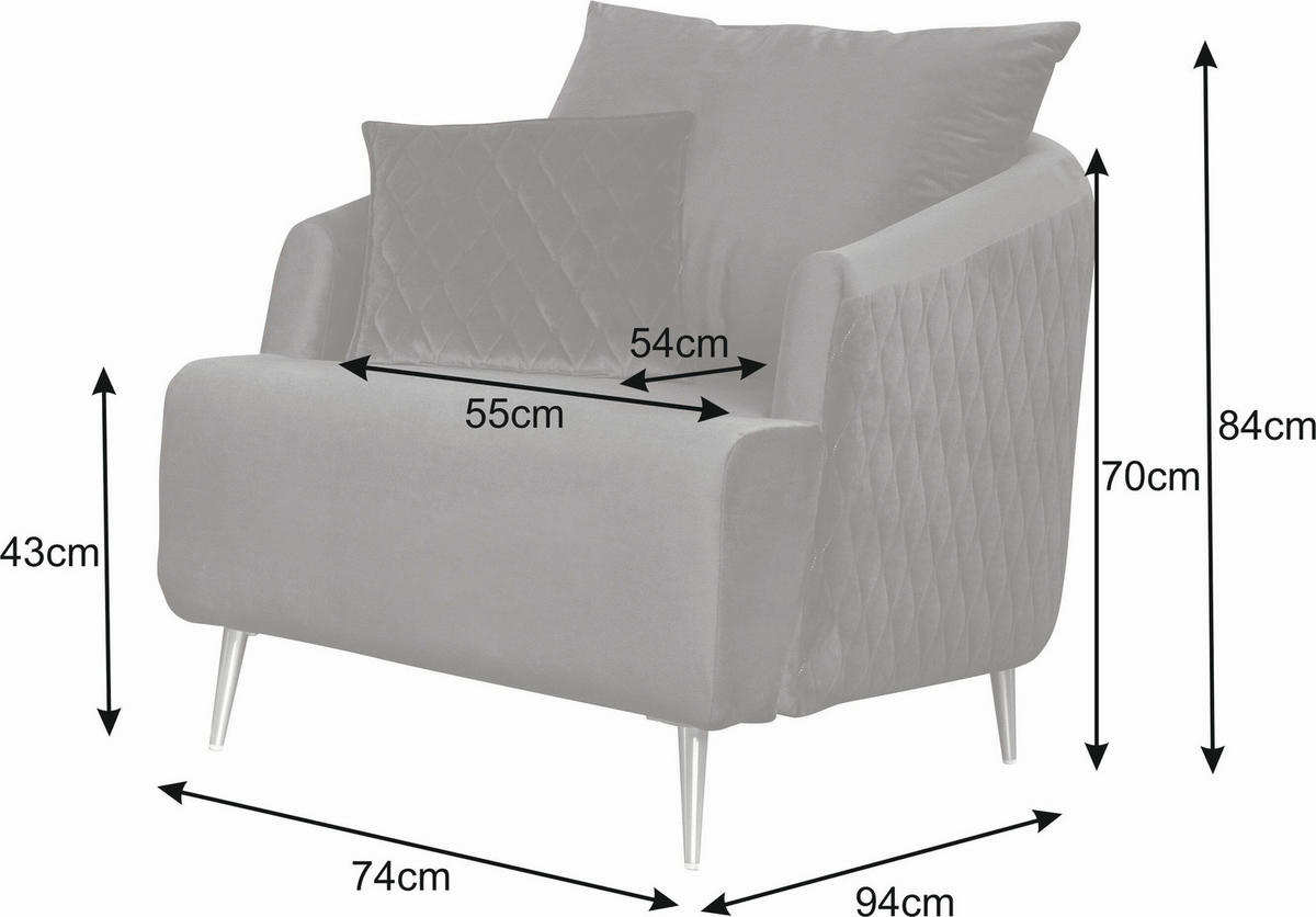 SESSEL in Samt Grau  - Goldfarben/Grau, Design, Textil/Metall (74/84/94cm) - MID.YOU