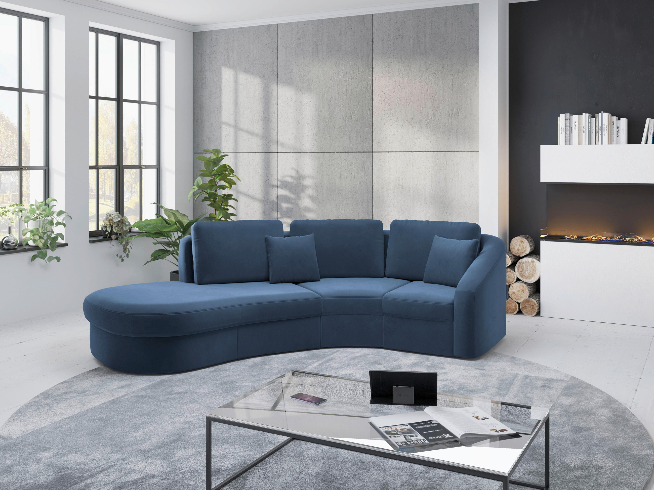 ECKSOFA in Samt Blau  - Blau/Schwarz, Modern, Kunststoff/Textil (230/266cm) - Sit & More