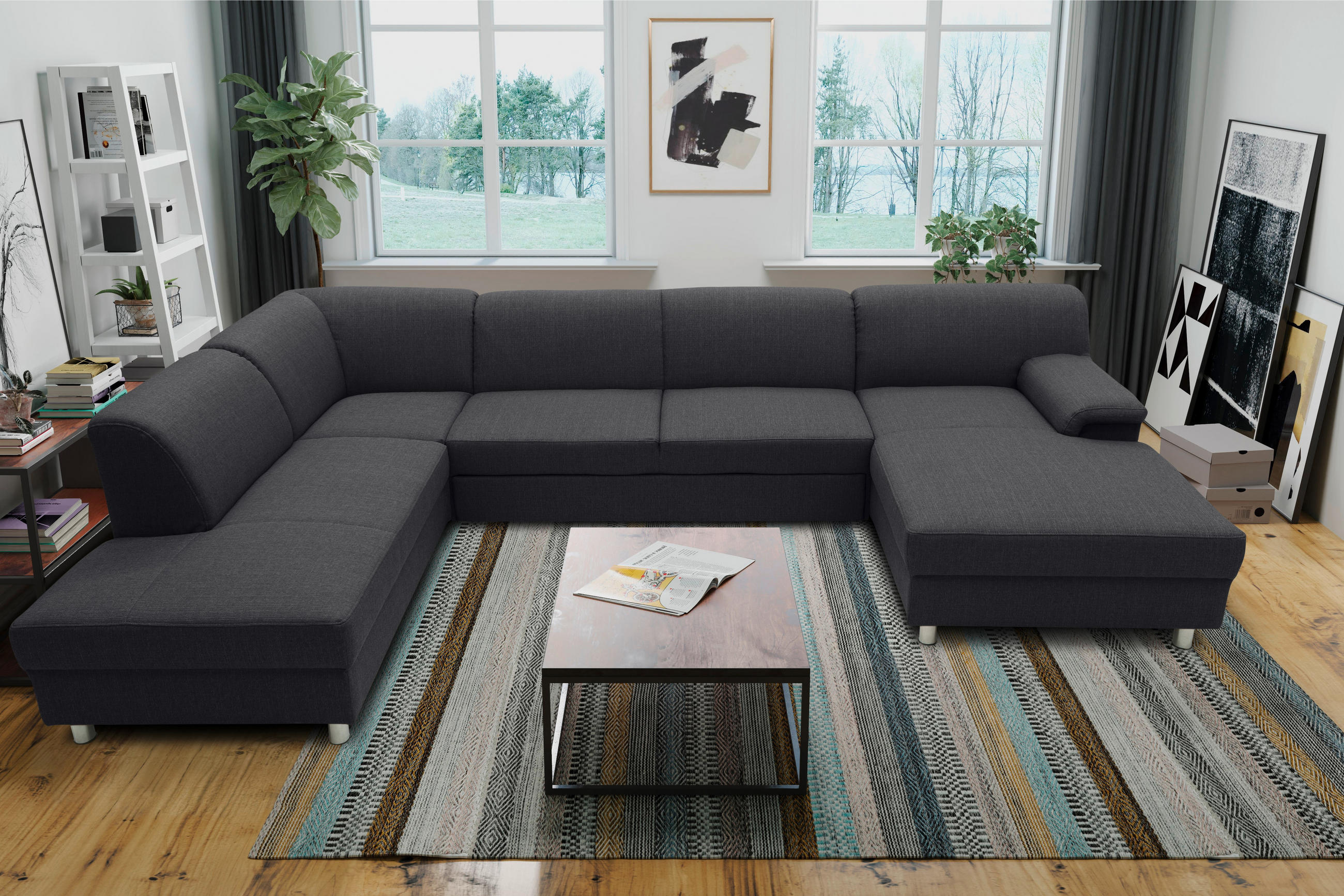 WOHNLANDSCHAFT Schlammfarben Webstoff - Chromfarben/Schlammfarben, KONVENTIONELL, Textil/Metall (195/308/150cm) - MID.YOU