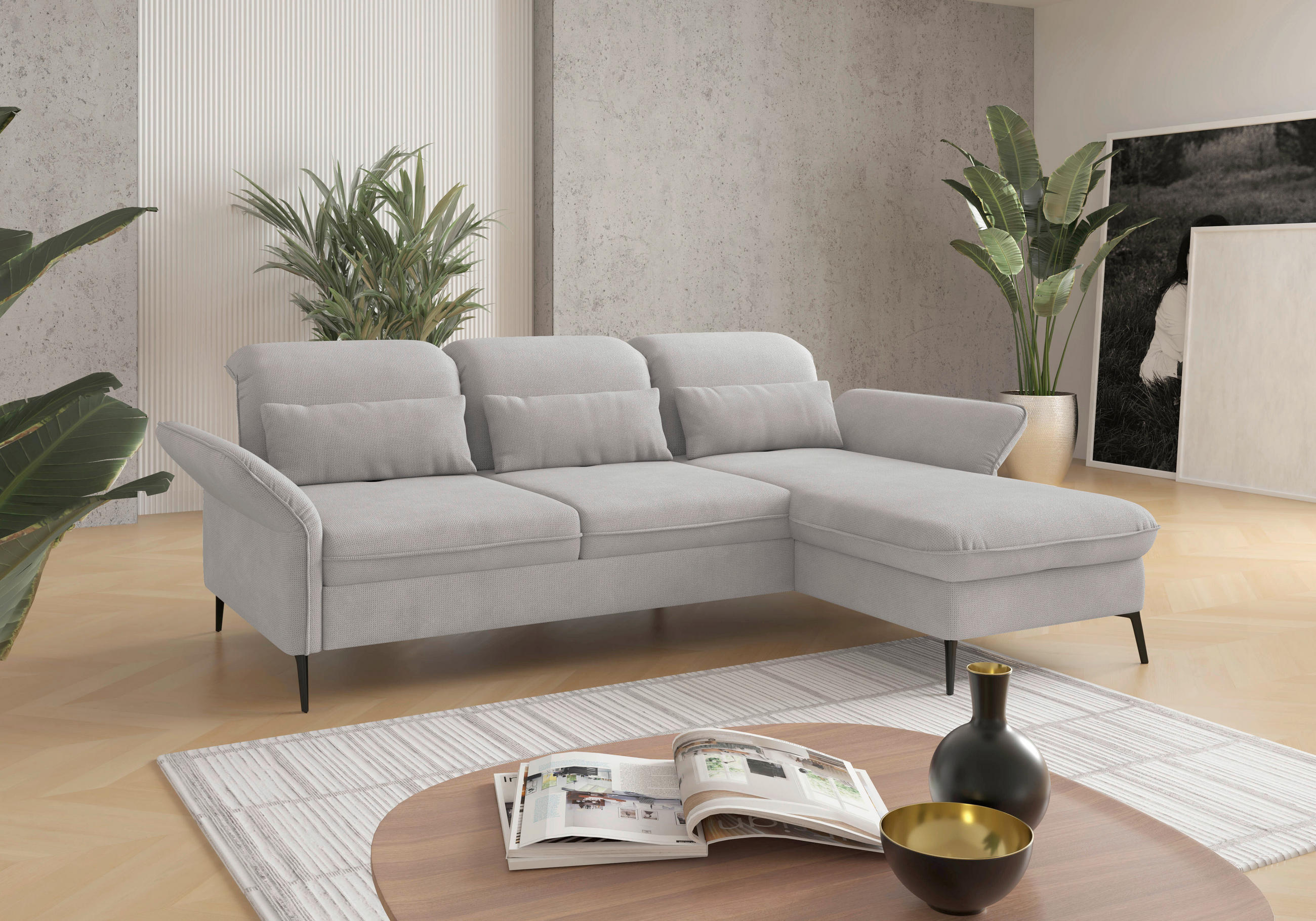 ECKSOFA Silberfarben Flachgewebe  - Silberfarben/Schwarz, KONVENTIONELL, Textil/Metall (264/198cm) - Sit & More