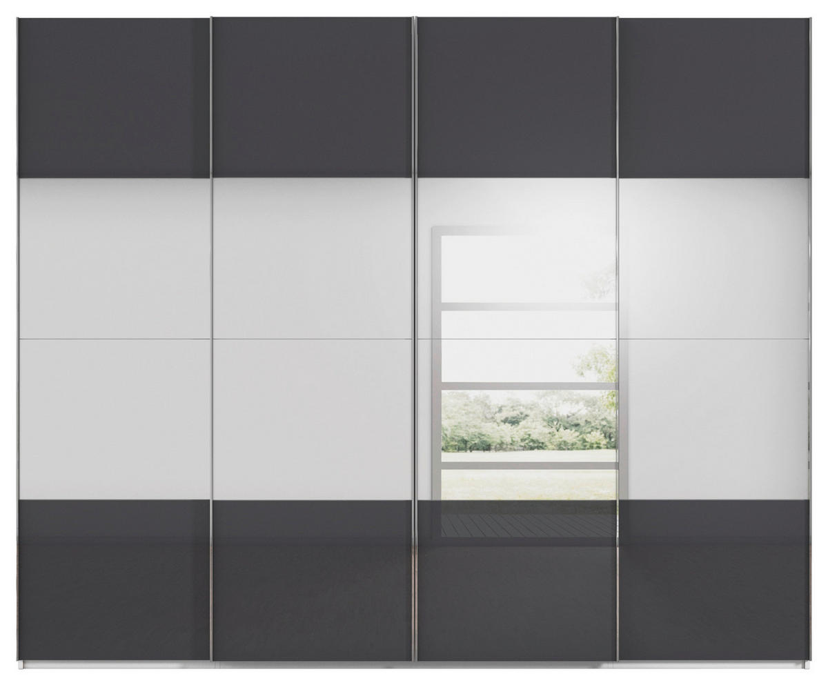 SCHWEBETÜRENSCHRANK 271/235/68 cm 4-türig Schwarz, Weiß  - Chromfarben/Schwarz, Design, Glas/Holzwerkstoff (271/235/68cm) - Novel
