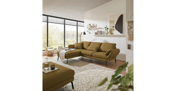 ECKSOFA  in Flachgewebe Schilfgrün Armteilverstellung, Relaxfunktion, Drehsitzfunktion  175-224/255-365 cm  - Schilfgrün/Schwarz, Design, Textil/Metall (175-224/255-365cm) - Dieter Knoll