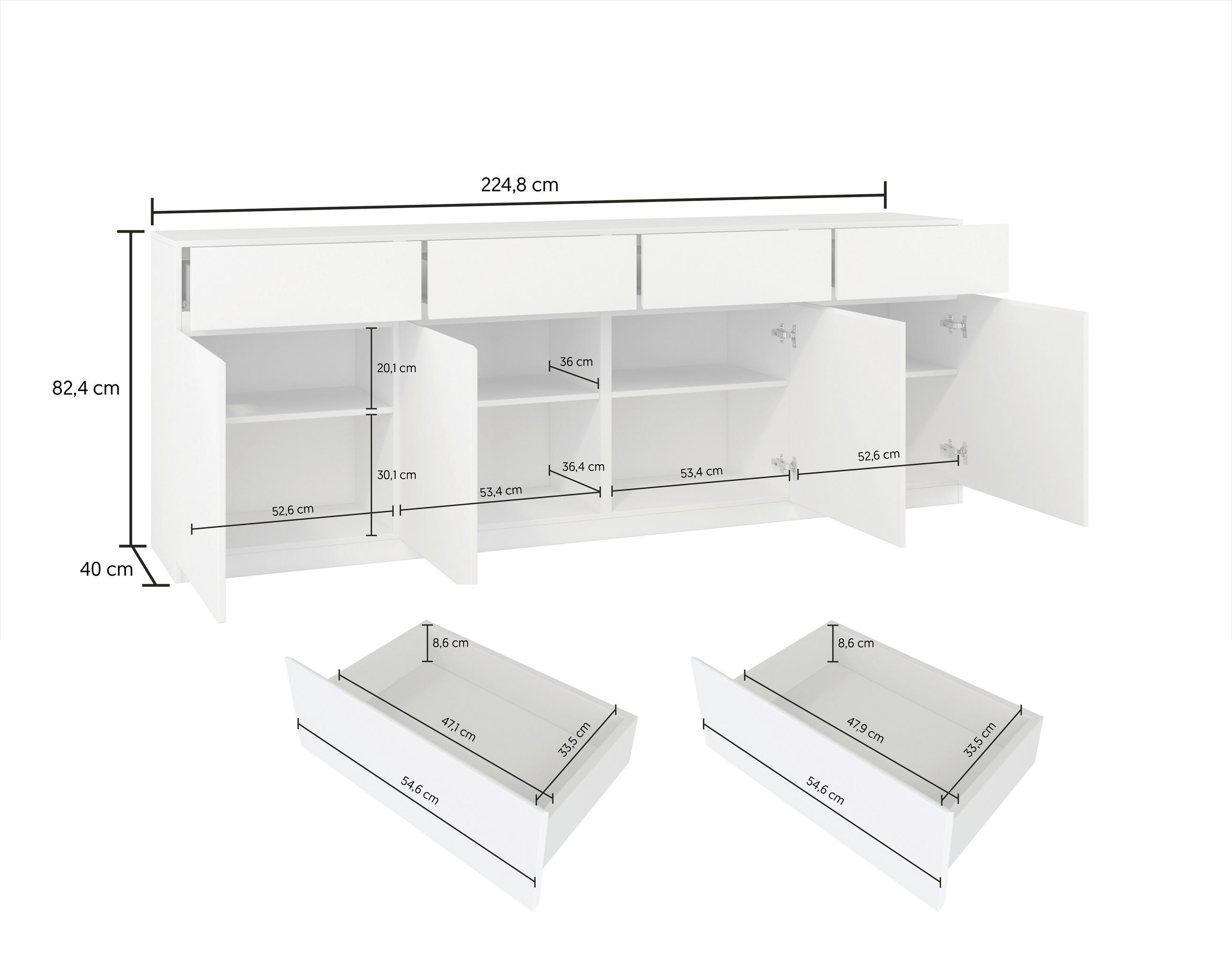 SIDEBOARD 225/82,5/40 cm  in Beige  - Beige, Design, Holzwerkstoff (225/82,5/40cm) - MID.YOU