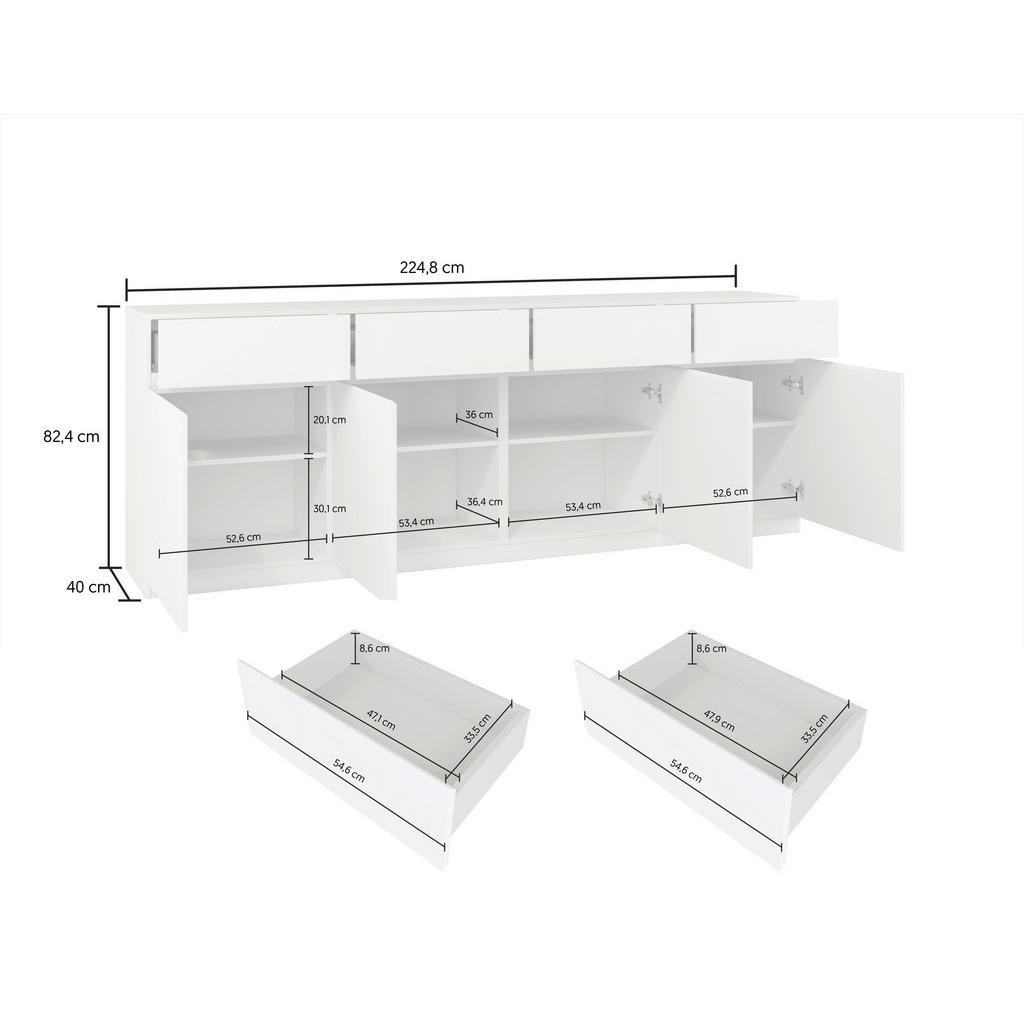 Thumbnail - Mid.you Sideboard Bern, Beige, Holzwerkstoff, 4 Fächer, 4 Schubladen, 225x82.5x40 cm, Fsc, stehend, Schlafzimmer, Schlaf...