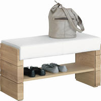 GARDEROBENBANK 91/49/38 cm  - Weiss/Eichefarben, Natur, Leder/Holz (91/49/38cm) - Voglauer