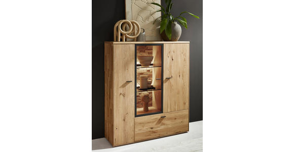 HIGHBOARD Wildeiche  121,9/139,9/37,1 cm  - Wildeiche/Graphitfarben, Natur, Glas/Holz (121,9/139,9/37,1cm) - Valnatura
