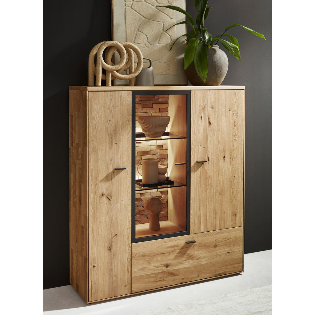 Thumbnail - Valnatura Highboard, Wildeiche, Holz, Glas, Wildeiche, massiv, 7 Fächer, 1 Schublade(n) Schubladen, 121.9x139.9x37.1 cm,...