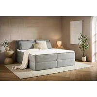 BOXBETT 180/200 cm,  in Hellgrau, Kissen, Bettkasten, Topper, H3 + H3 = fest  - Hellgrau/Schwarz, Design, Kunststoff/Textil (180/200cm) - Chameo