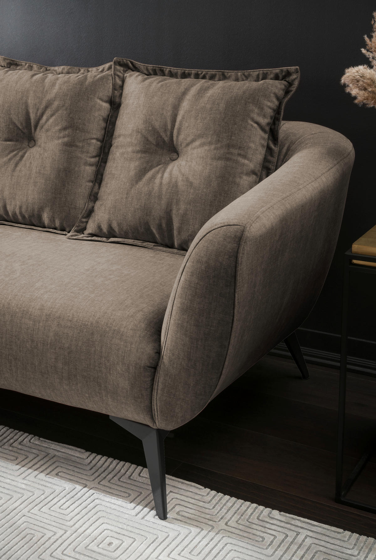 3-SITZER-SOFA in Velours Braun  - Schwarz/Braun, Modern, Holz/Textil (236/94/103cm) - Livetastic