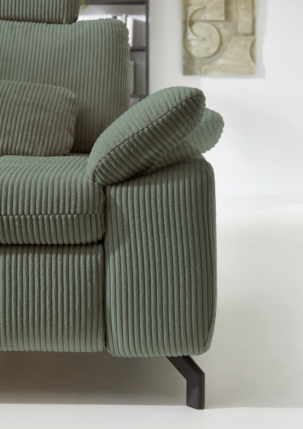 ECKSOFA in Cord, Velours Grün  - Schwarz/Grün, Design, Textil/Metall (197/291cm) - Beldomo Style