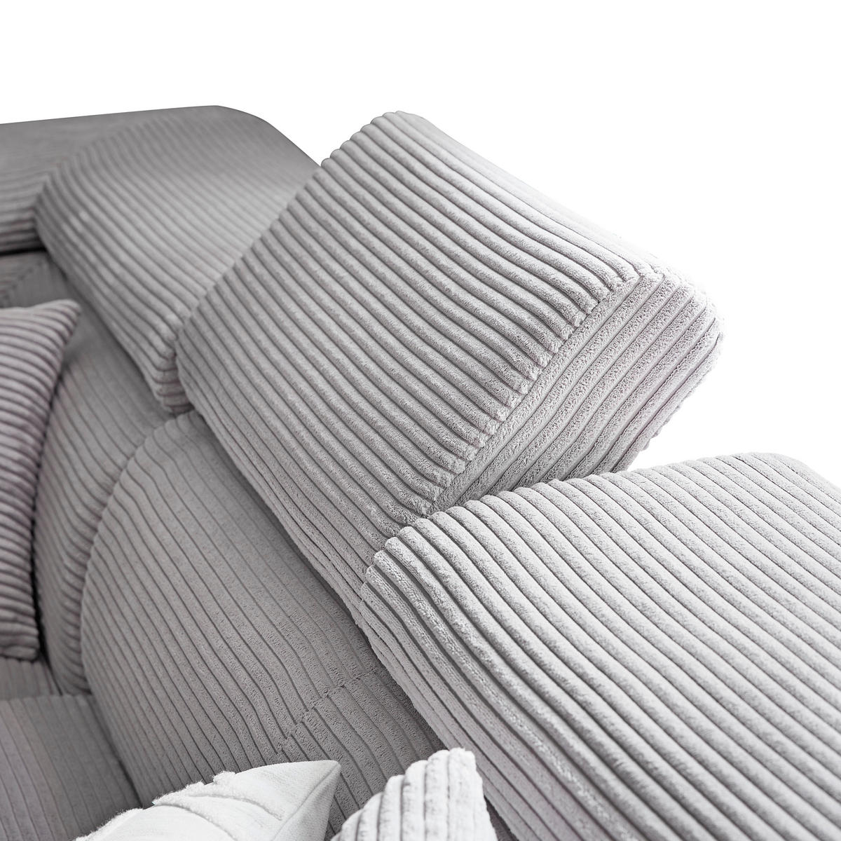 ECKSOFA inkl. Funktionen Hellgrau Cord  - Silberfarben/Hellgrau, Design, Textil/Metall (226/257cm) - Xora