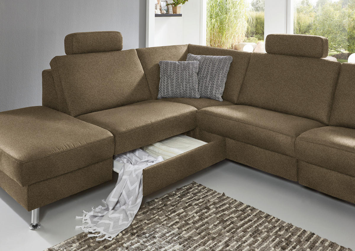 ECKSOFA in Mikrofaser Grün  - Alufarben/Grün, Design, Textil/Metall (242/275cm) - Dieter Knoll