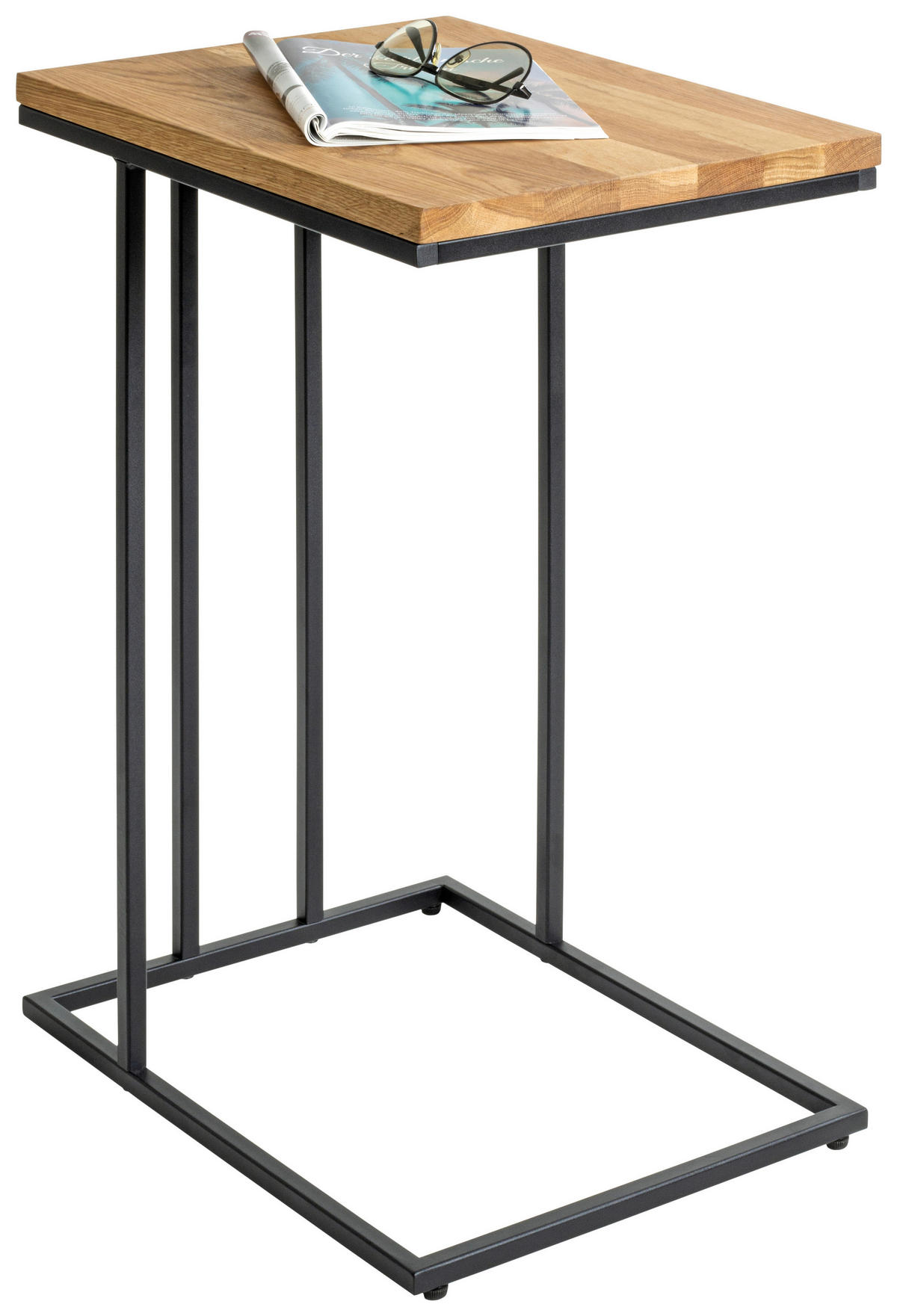 BEISTELLTISCH 35/46/68 cm Eiche Hartholz Schwarz, Eichefarben rechteckig  - Eichefarben/Schwarz, Trend, Holz/Metall (35/46/68cm)