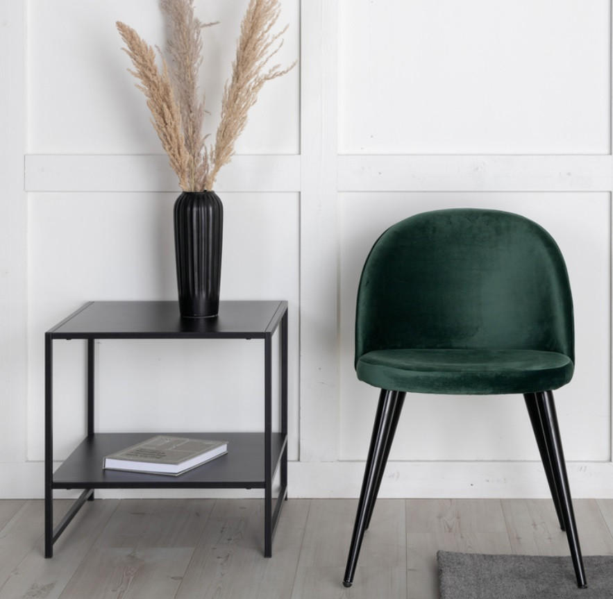 STOL  i stål sammet  - svart/mörkgrön, Design, metall/textil (50/76,5/57cm) - Best Price