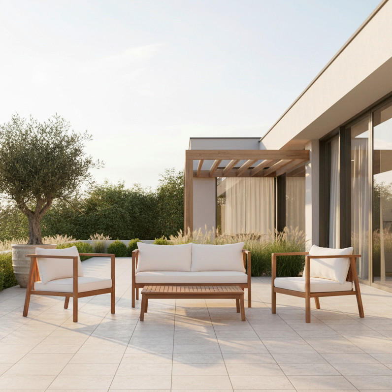 LOUNGE GARNITURA 11 delova  - boja akacije/prirodna boja, Moderno, drvo/tekstil (150/70/79cm) - Bessagi Garden