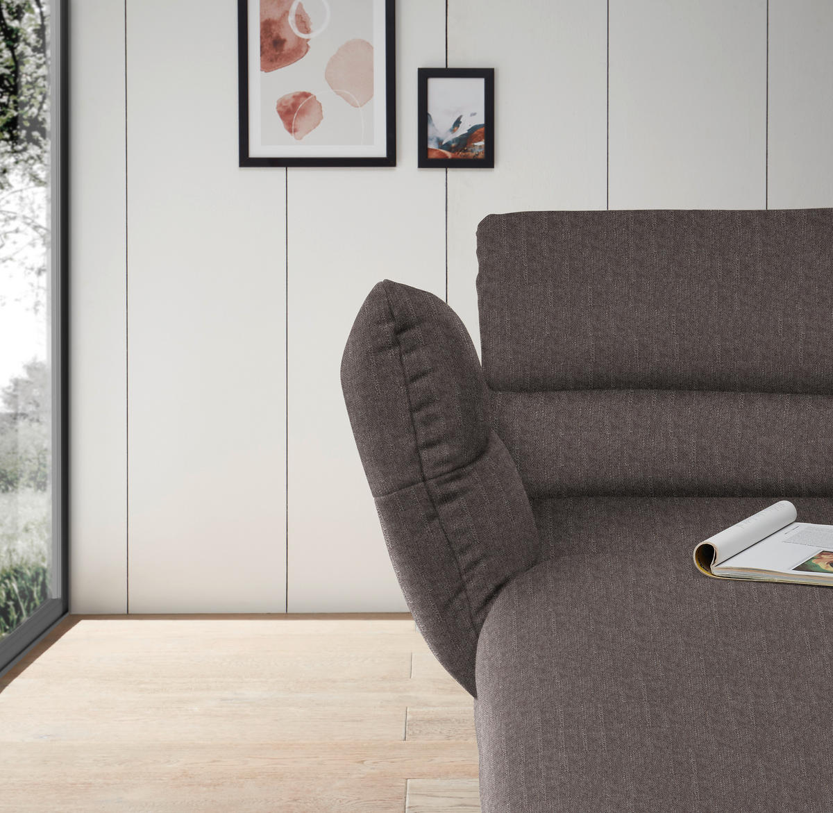 ECKSOFA in Flachgewebe Greige  176-217/279-327 cm  - Greige/Schwarz, Design, Textil/Metall (176-217/279-327cm) - Dieter Knoll