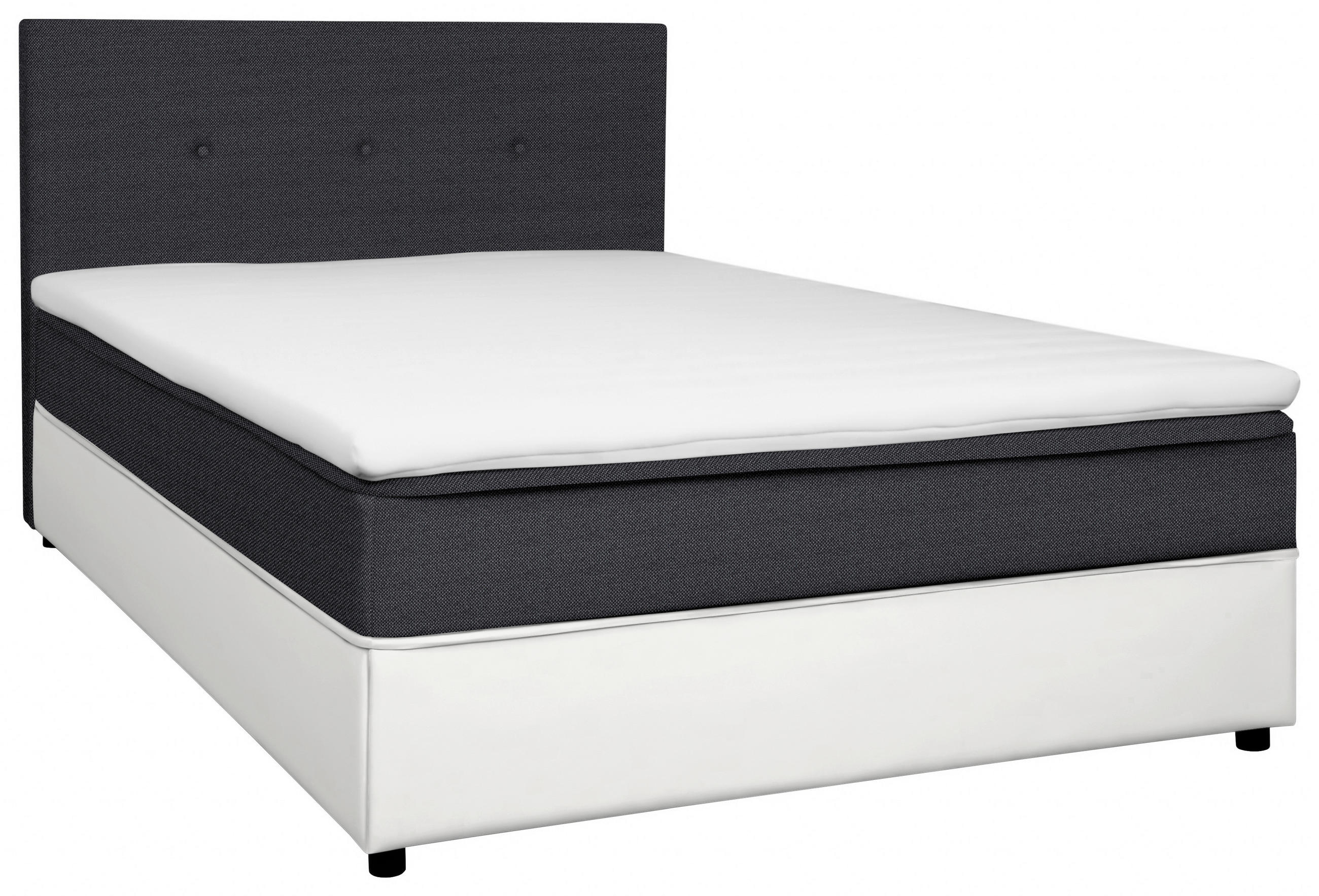 BOXBETT 180/200 cm,  in Anthrazit, Weiß, Matratze, gepolstertes Kopfteil, Topper, H2 = mittel  - Anthrazit/Schwarz, KONVENTIONELL, Holz/Textil (180/200cm) - Boxxx