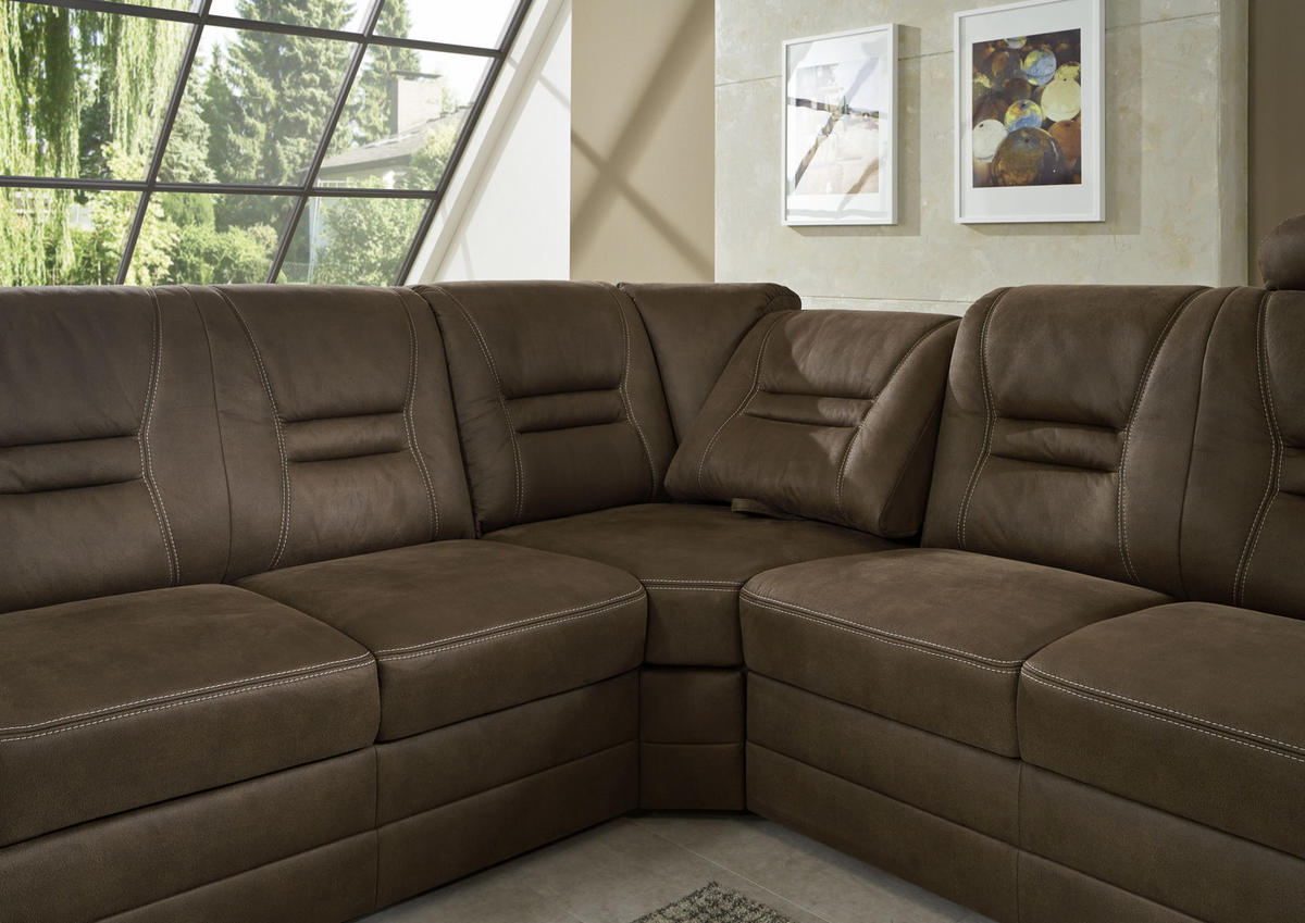 ECKSOFA in Lederlook Dunkelbraun  - Dunkelbraun/Beige, Konventionell, Holz/Textil (286/234cm) - Beldomo Comfort