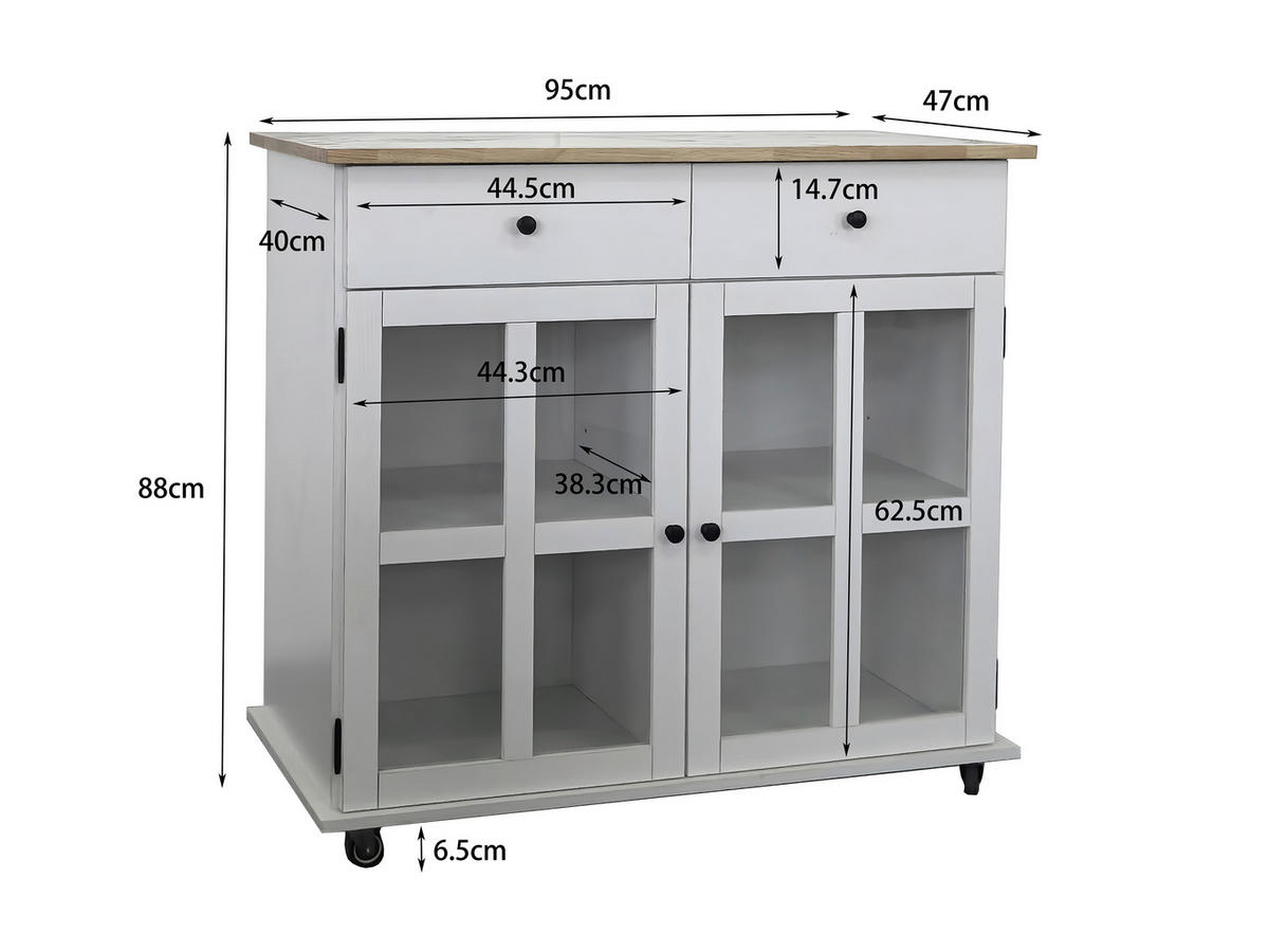 SERVIERWAGEN Kautschukholz vollmassiv Weiß  - Schwarz/Weiß, Basics, Glas/Holz (95/88/47cm) - MID.YOU