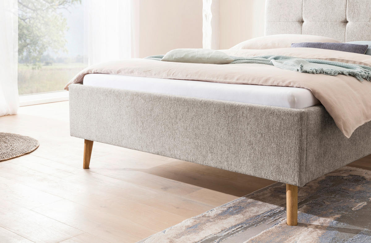 POLSTERBETT 140/200 cm, inkl.  in Taupe  - Taupe/Eichefarben, Basics, Holz/Textil (140/200cm) - Boxxx