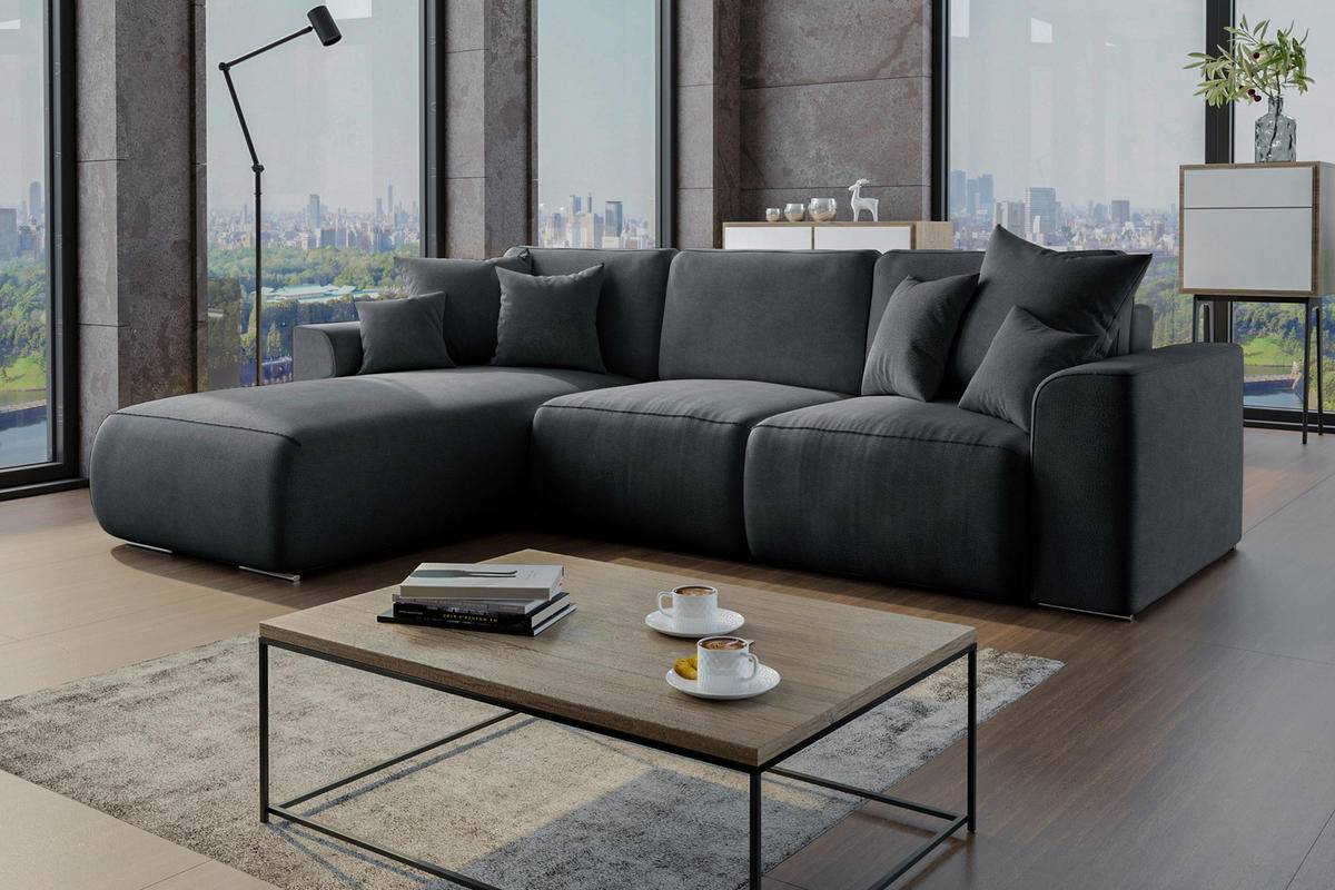 ECKSOFA in Lederlook Anthrazit  195/293 cm  - Chromfarben/Anthrazit, KONVENTIONELL, Kunststoff/Textil (195/293cm) - Carryhome