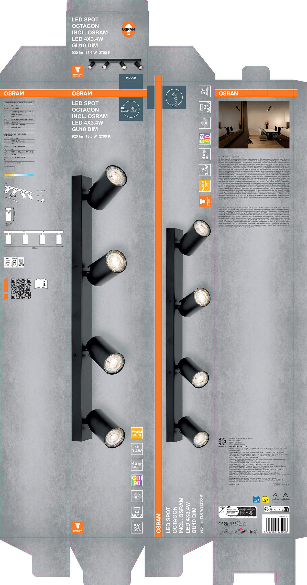 LED-STRAHLER 60/6/14 cm   - Schwarz, Basics, Metall (60/6/14cm) - Osram