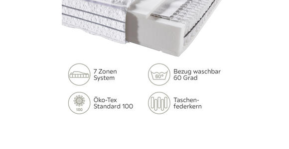TASCHENFEDERKERNMATRATZE 90/200 cm Höhe ca. 24 cm - Weiß, Basics, Textil (90/200cm) - Novel