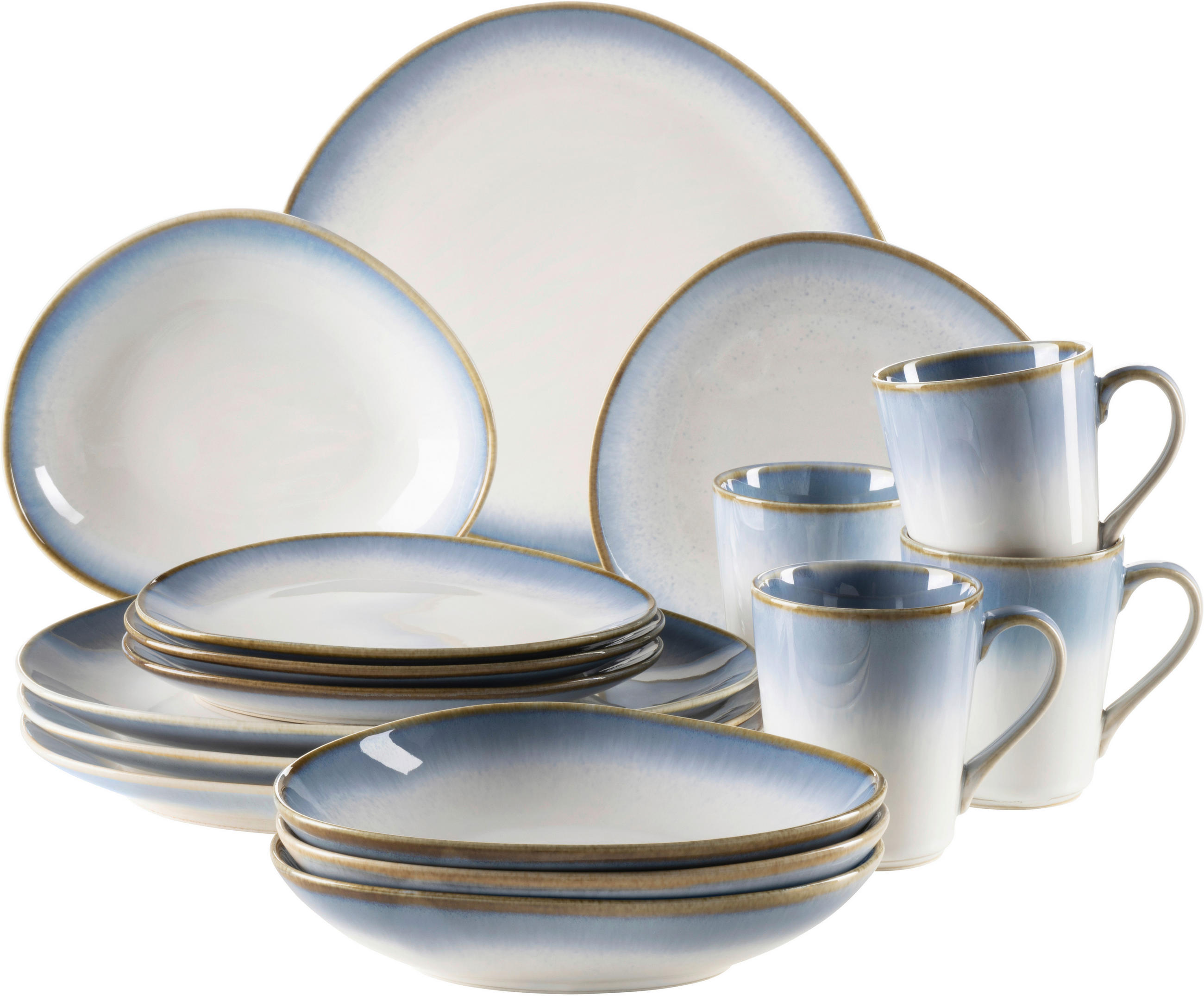 KOMBISERVICE Blau, Weiß La Sinfonia 16-teilig 4 Personen  - Blau/Weiß, Basics, Keramik (39,5/34,8/35,5cm) - Mäser