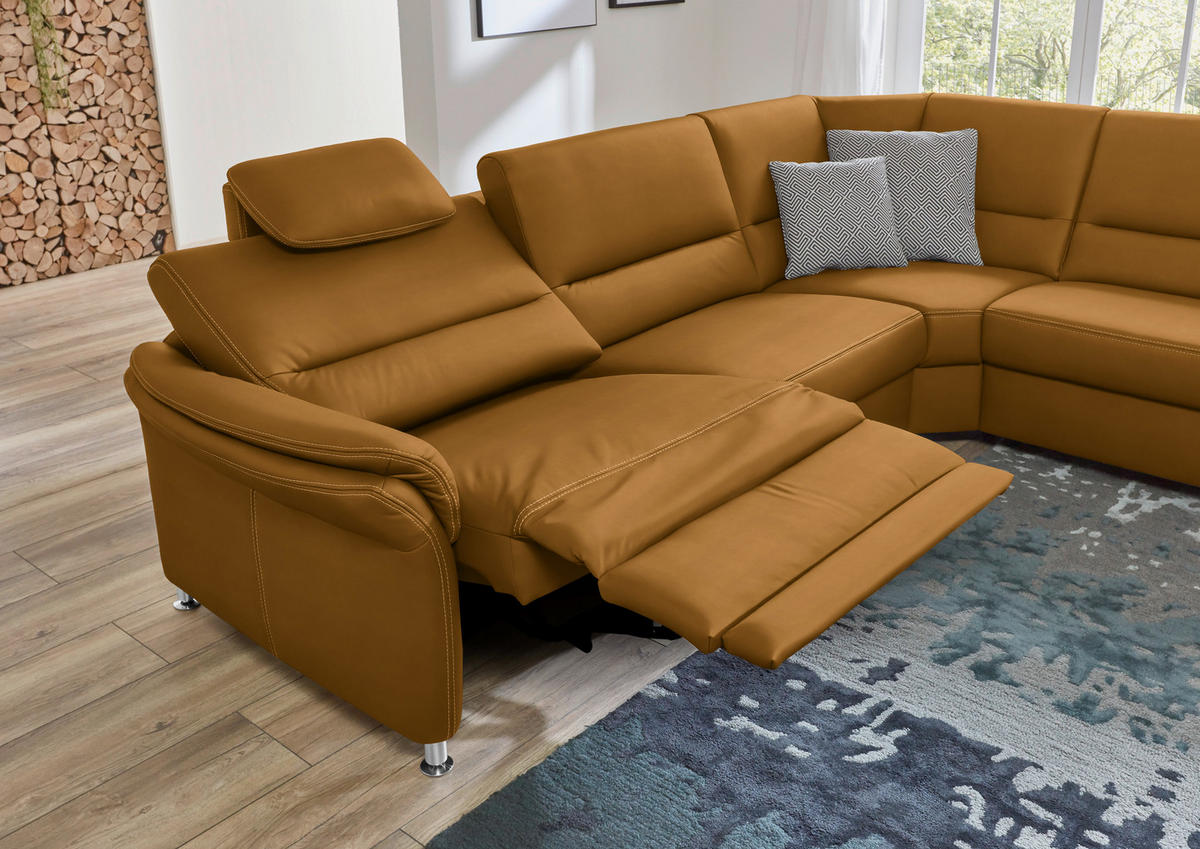 ECKSOFA in Echtleder Currygelb  - Currygelb/Beige, Design, Leder/Metall (288/249cm) - Beldomo Premium