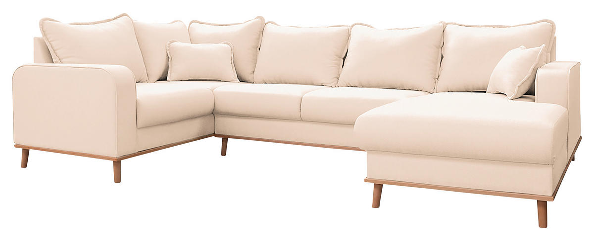 WOHNLANDSCHAFT Ecru Textilgeflecht  - Wengefarben/Ecru, Design, Holz/Textil (167/296/170cm) - Livetastic