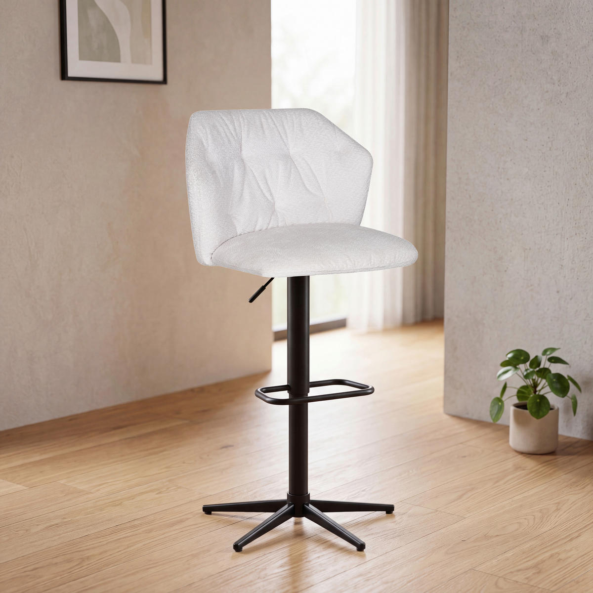 BARSKI STOL, krem barve, črna  - črna/krem barve, Design, kovina/tekstil (52,5/89-111/53cm) - Stylife