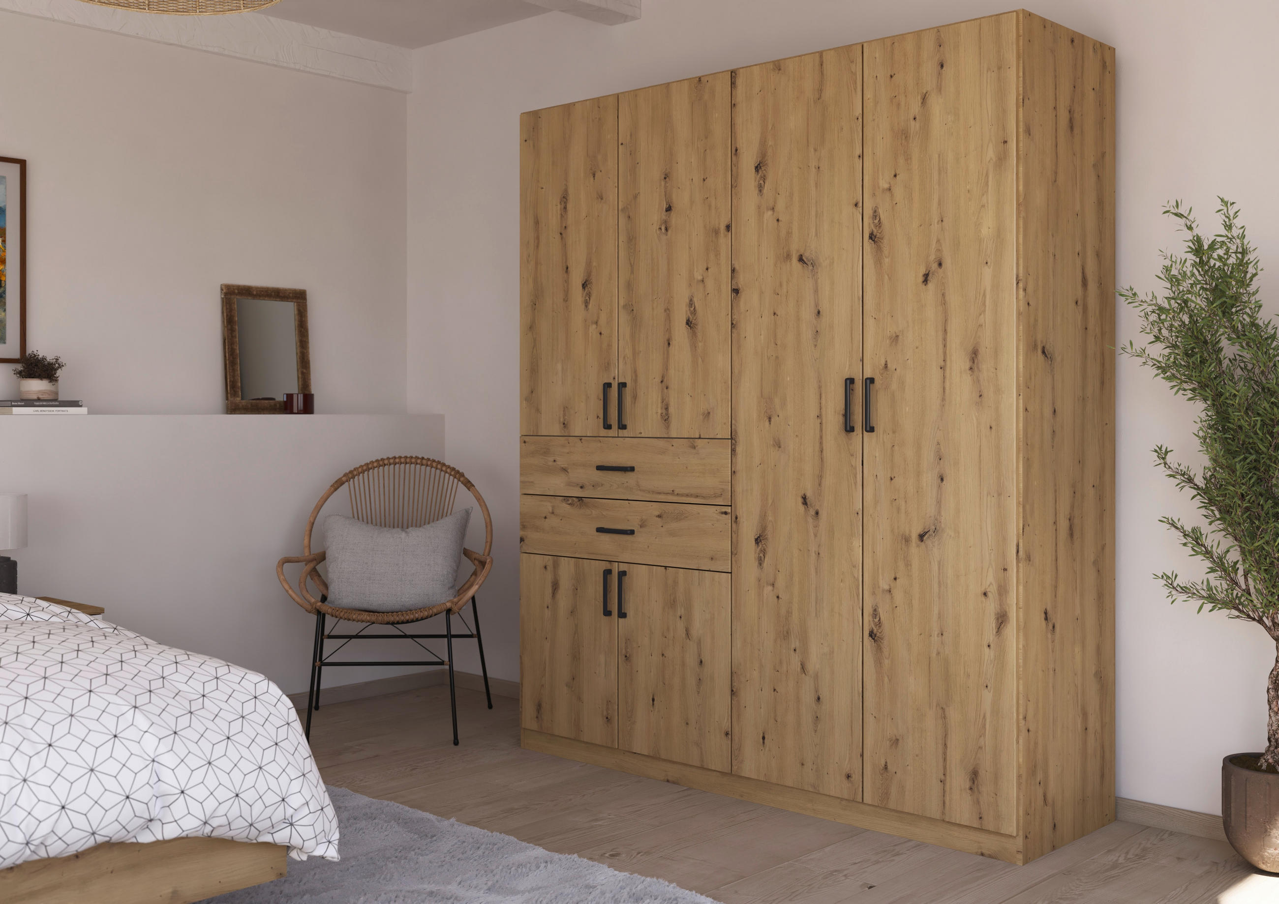 DREHTÜRENSCHRANK 180/210/54 cm 6-türig Eiche Artisan  - Eiche Artisan/Grau, MODERN, Holzwerkstoff/Kunststoff (180/210/54cm) - Rauch Möbel