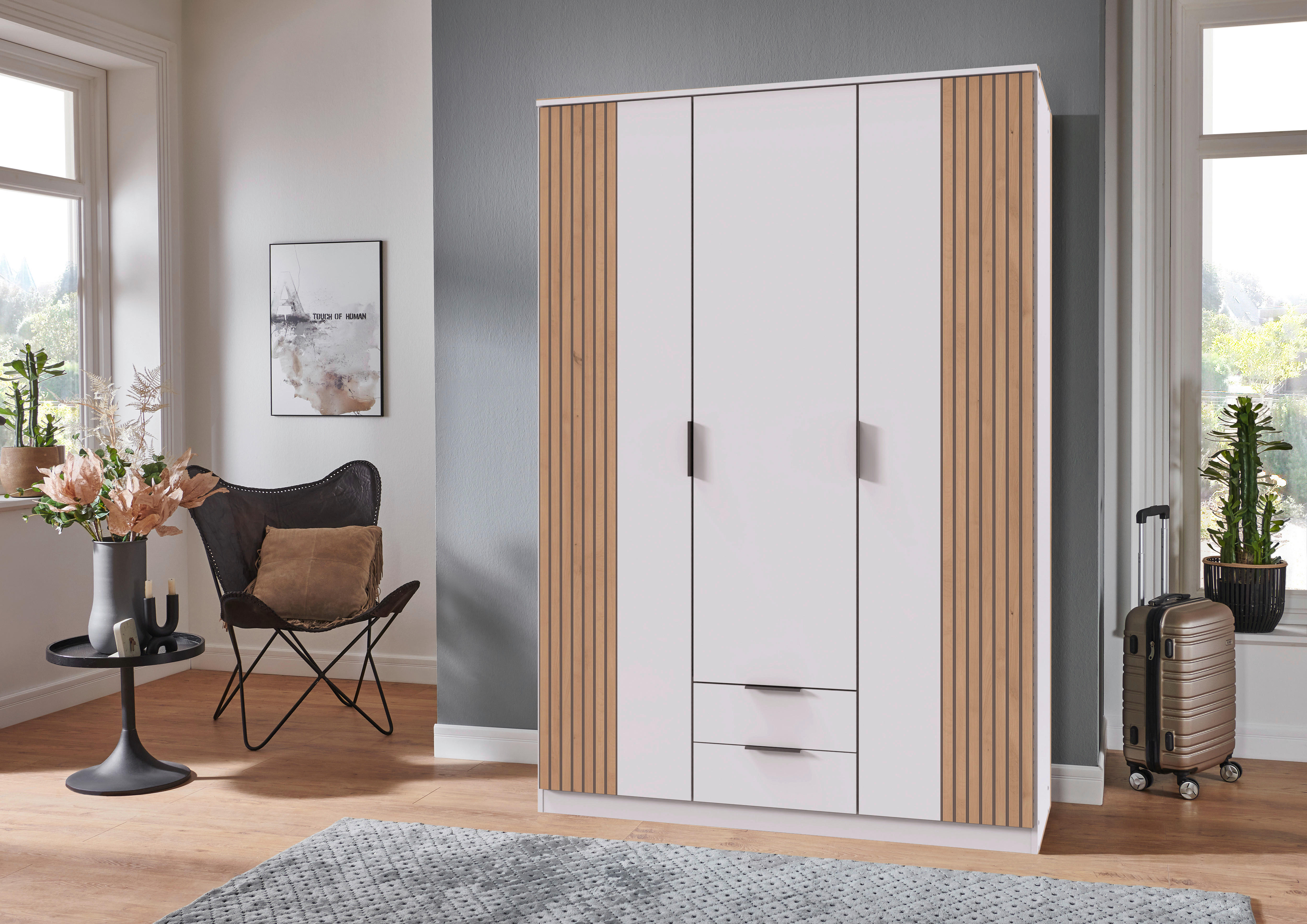 KLEIDERSCHRANK in Weiss, Eiche Artisan  - Weiss/Schwarz, Konventionell, Holzwerkstoff/Metall (135/199/58cm) - Boxxx